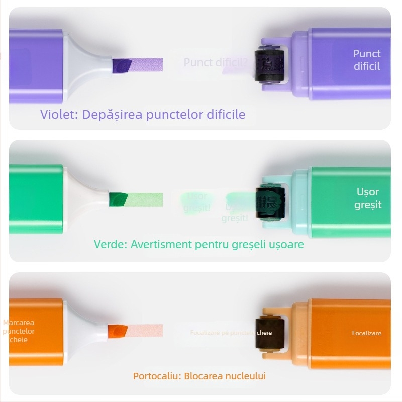 Patru markere highlighter cu două capete pentru elevi din învățământul primar, netoxice, colorate