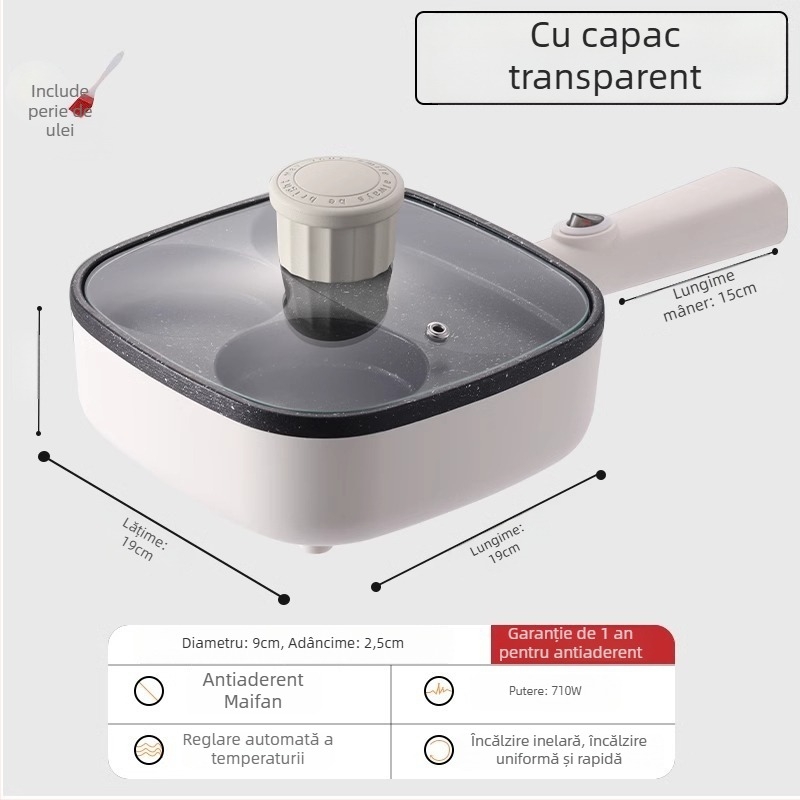 Tigaie plată antiaderentă electrică pentru ouă și burgeri, tigaie de mic dejun 3-în-1, patru găuri pentru ouă