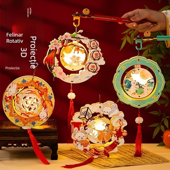 Felinar din lemn, portabil, rotativ, cu motiv iepuraș – kit DIY pentru realizarea felinarului