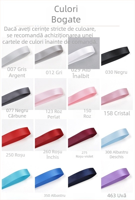 Panglică din satin poliester Yao Ming, lățime 1 cm, 196 culori, dublu-față, finisaj neted pentru împachetarea buchetelor și cadourilor