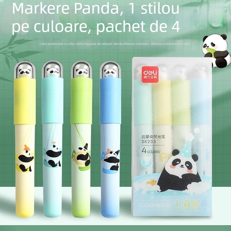Set de markere pentru evidențiere Deli SK233 Panda – culori vii, drăguțe, pentru elevi, jurnal și notițe