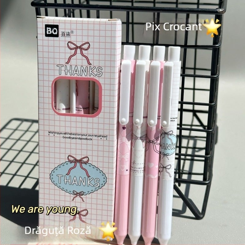 Stilou gel retractabil roz, design inimă drăguț, 0,5 mm, scriere netedă, uscare rapidă, cerneală neagră, potrivit pentru examene
