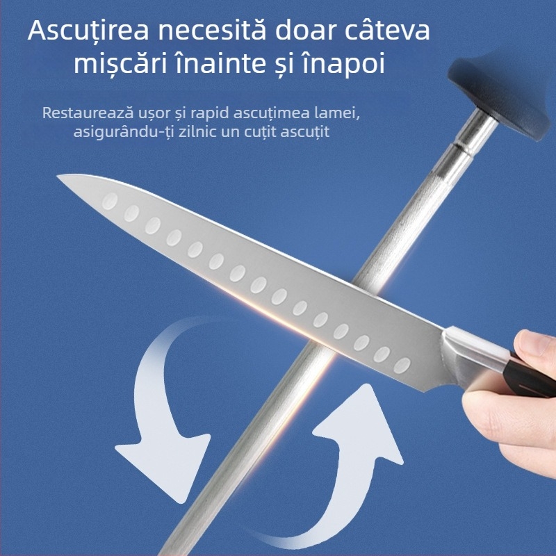 Bară de ascuțit manuală cu mâner în formă de inel, duritate înaltă, instrument profesional cu granulație diamantată pentru ascuțirea cuțitelor, portabil
