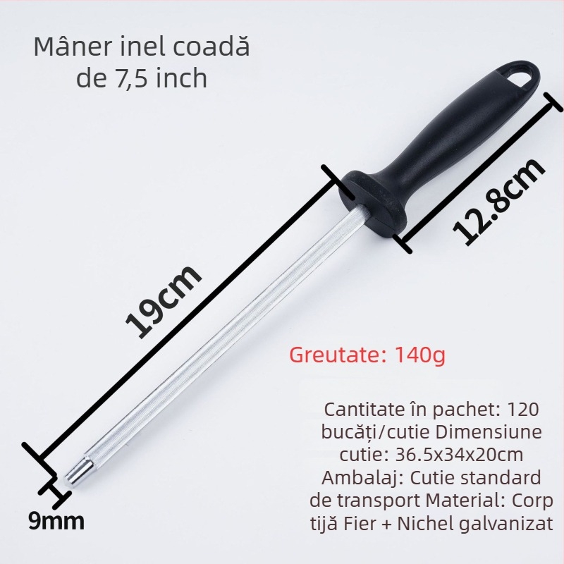 Bară de ascuțit manuală cu mâner în formă de inel, duritate înaltă, instrument profesional cu granulație diamantată pentru ascuțirea cuțitelor, portabil