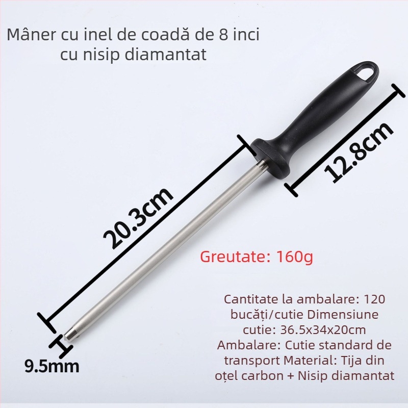 Bară de ascuțit manuală cu mâner în formă de inel, duritate înaltă, instrument profesional cu granulație diamantată pentru ascuțirea cuțitelor, portabil