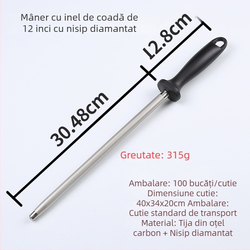 Bară de ascuțit manuală cu mâner în formă de inel, duritate înaltă, instrument profesional cu granulație diamantată pentru ascuțirea cuțitelor, portabil