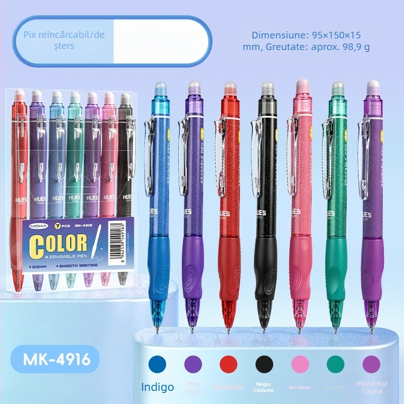 Refil gel cu apăsare pentru ștergere, 0,5 mm, pentru elevi din clasele a III-a–a V-a, stilou pentru semnătură