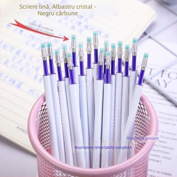 Cartuș de cerneală pentru stilou cu apăsare pentru ștergere, albastru cristal, sensibil la căldură, vârf de 0.5 mm cu bilă, negru cărbune, gumă magică, neutră