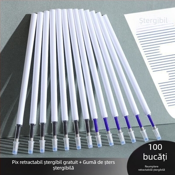 Cartuș de cerneală pentru stilou cu apăsare pentru ștergere, albastru cristal, sensibil la căldură, vârf de 0.5 mm cu bilă, negru cărbune, gumă magică, neutră