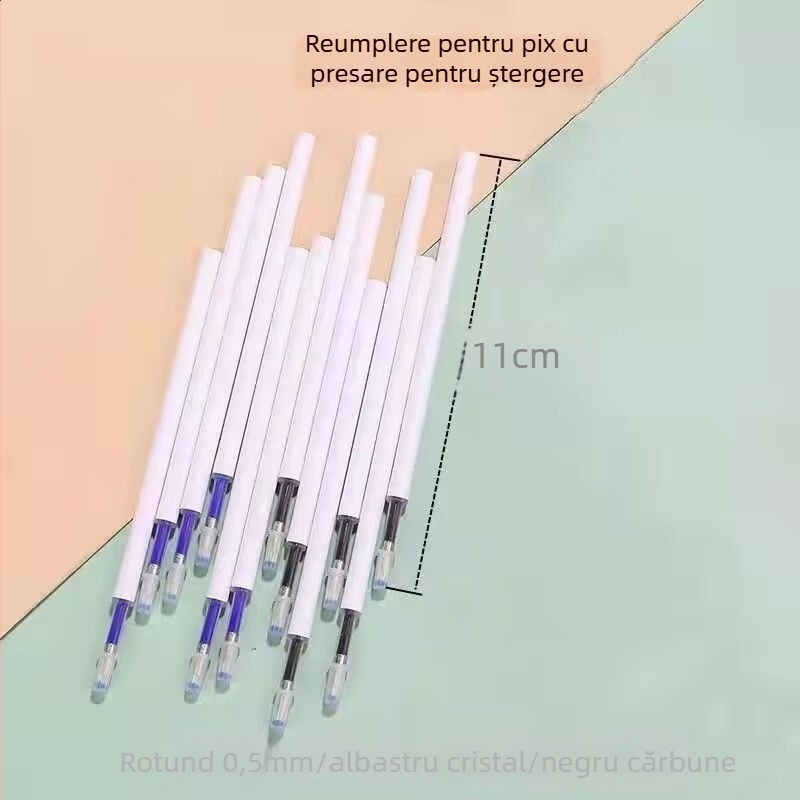 Cartuș de cerneală pentru stilou cu apăsare pentru ștergere, albastru cristal, sensibil la căldură, vârf de 0.5 mm cu bilă, negru cărbune, gumă magică, neutră