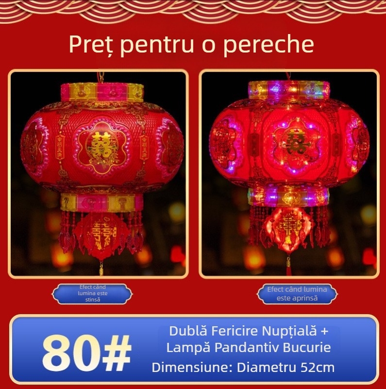 Lanterne rotative cu lumânări pentru intrare – pereche de lanterne colorate cu semne de noroc pentru Festivalul de Primăvară, balcon sau nuntă