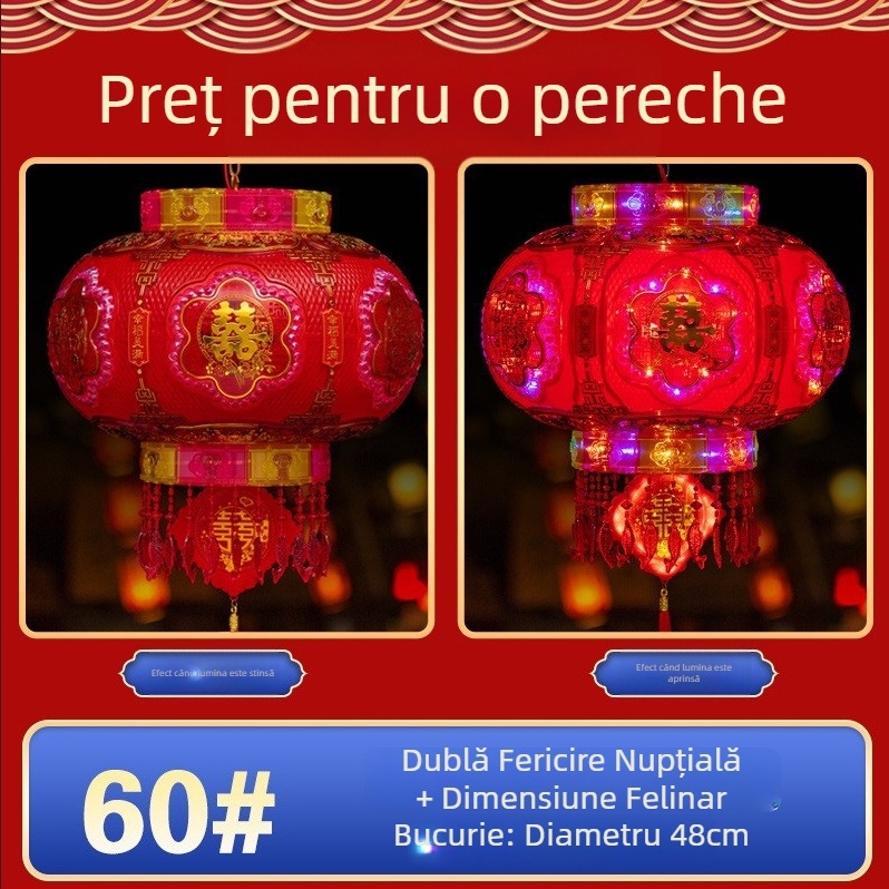 Lanterne rotative cu lumânări pentru intrare – pereche de lanterne colorate cu semne de noroc pentru Festivalul de Primăvară, balcon sau nuntă