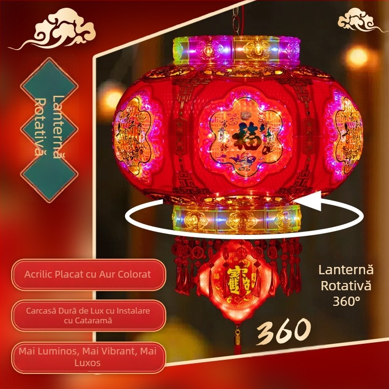 Lanterne rotative cu lumânări pentru intrare – pereche de lanterne colorate cu semne de noroc pentru Festivalul de Primăvară, balcon sau nuntă