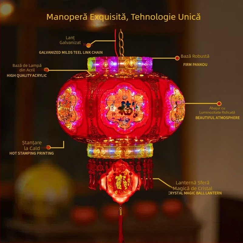 Lanterne rotative cu lumânări pentru intrare – pereche de lanterne colorate cu semne de noroc pentru Festivalul de Primăvară, balcon sau nuntă