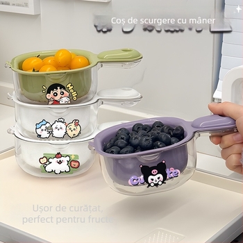 Coș de scurgere cu mâner pentru spălarea fructelor și legumelor – mini, cu două niveluri, organizator de bucătărie multifuncțional