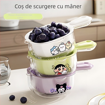 Coș de scurgere cu mâner pentru spălarea fructelor și legumelor – mini, cu două niveluri, organizator de bucătărie multifuncțional