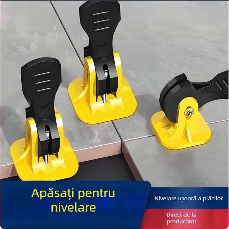Nivelator de plăci reutilizabil cu acționare prin apăsare pentru plăci pe pereți și podea – clipsuri de poziționare