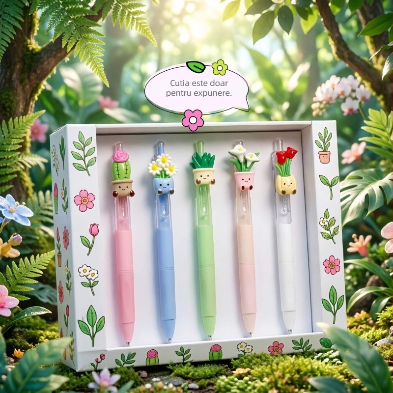 Pix retractabil cu temă vegetală, design floral drăguț, cerneală cu uscare rapidă, rechizite pentru birou