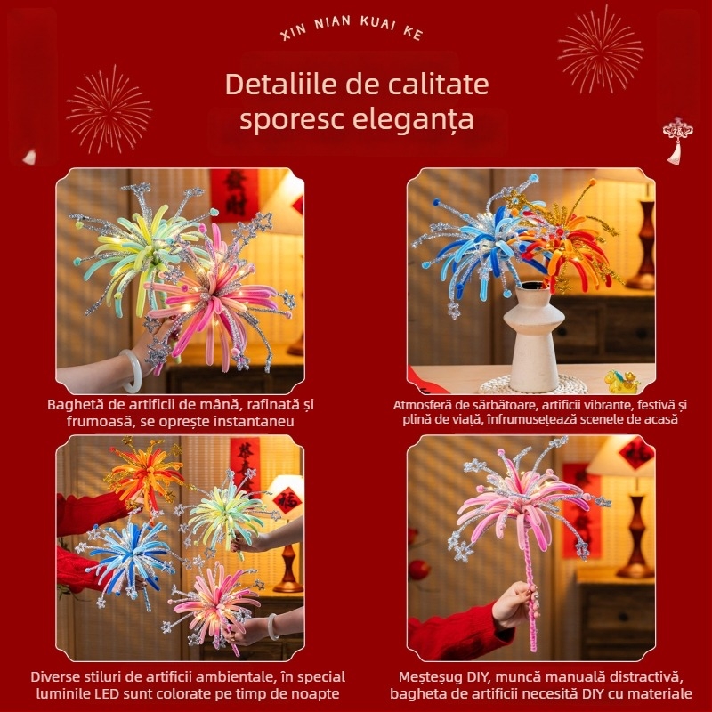 Bețișoare luminoase, lucrate manual, decor DIY de Anul Nou, buchete ornamentale luminoase pentru copii