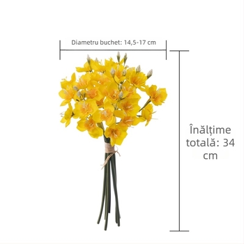 Buchet artificial narcise și decor de perete cu trandafiri roz — buchet de mână pentru nuntă și decor acasă
