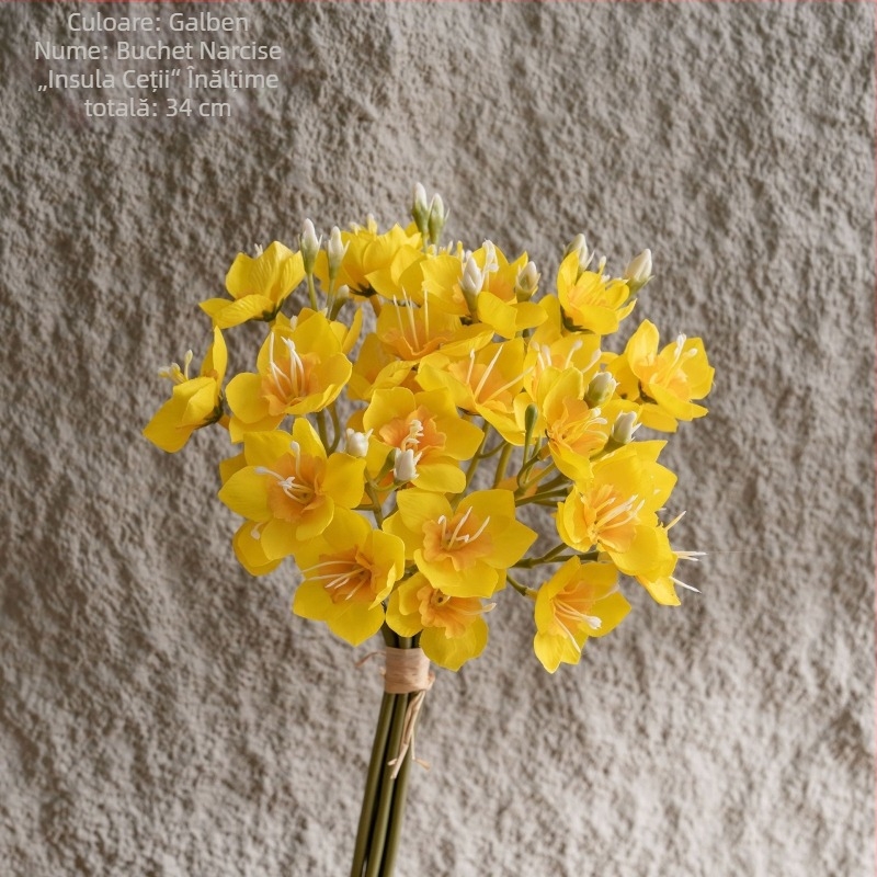 Buchet artificial narcise și decor de perete cu trandafiri roz — buchet de mână pentru nuntă și decor acasă