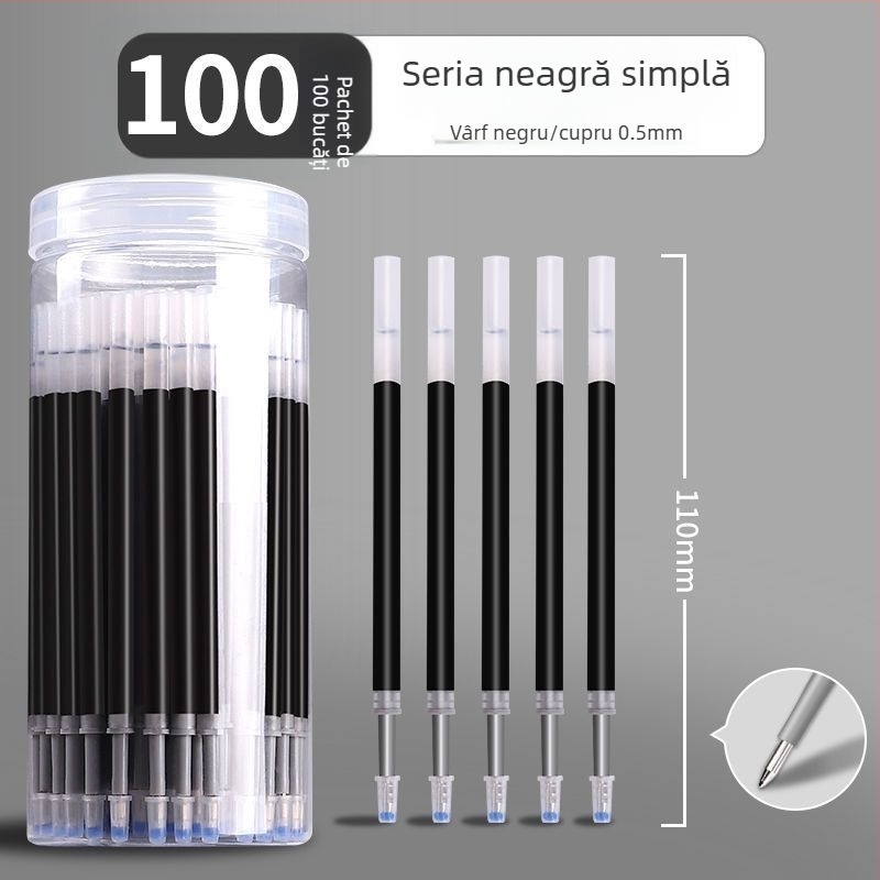 100 bucăți cartușe de reîncărcare pentru pix cu mecanism de apăsare, vârf negru de 0,5 mm, capacitate mare