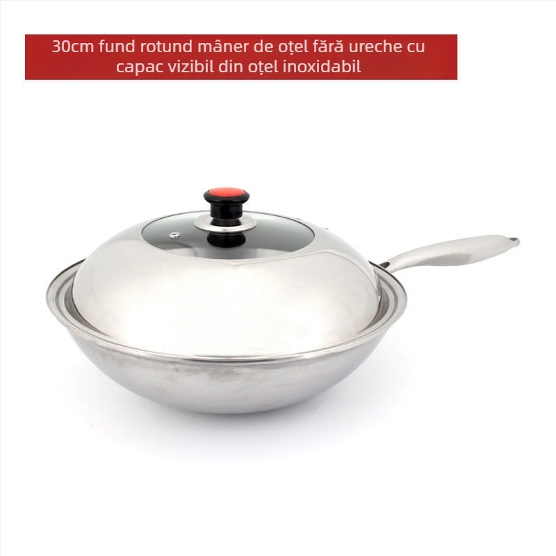 Wok din oțel inoxidabil, fără acoperire, pentru uz casnic, fără fum — compatibil cu plitele cu inducție și gaz