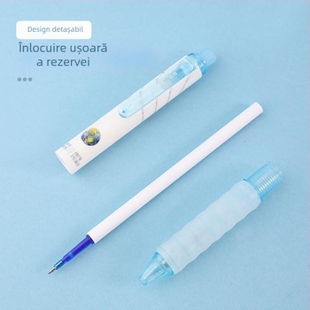 Pix cu cerneală de apă, cu funcție de șters, pentru elevii de școală primară, 0,5 m corp albastru cristal, gumă de șters neagră