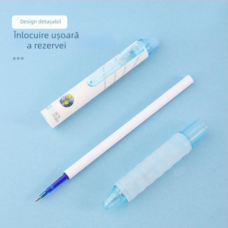 Pix cu cerneală de apă, cu funcție de șters, pentru elevii de școală primară, 0,5 m corp albastru cristal, gumă de șters neagră