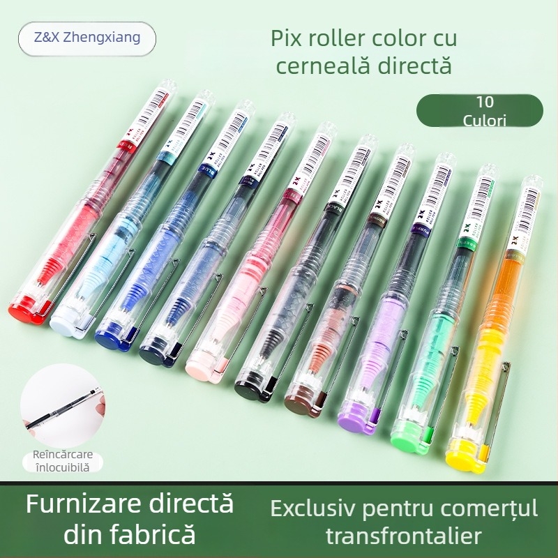 Pix gel colorat INS, vârf 0,7 mm, capacitate mare și reîncărcare înlocuibilă