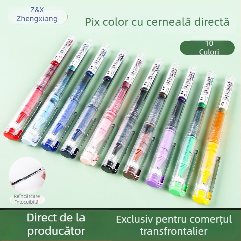 Pix gel colorat INS, vârf 0,7 mm, capacitate mare și reîncărcare înlocuibilă