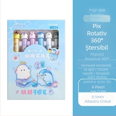 Painik YYJZ-008 Pix ștergător cu mecanism rotativ, rezistent la apă, uscare rapidă, rezistent la lumină, albastru cristal, 0.5 mm