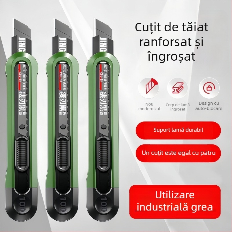 Cuțit utilitar rezistent, multifuncțional pentru tapet, din oțel carbon industrial, tăietor de hârtie și deschizător mare de cutii