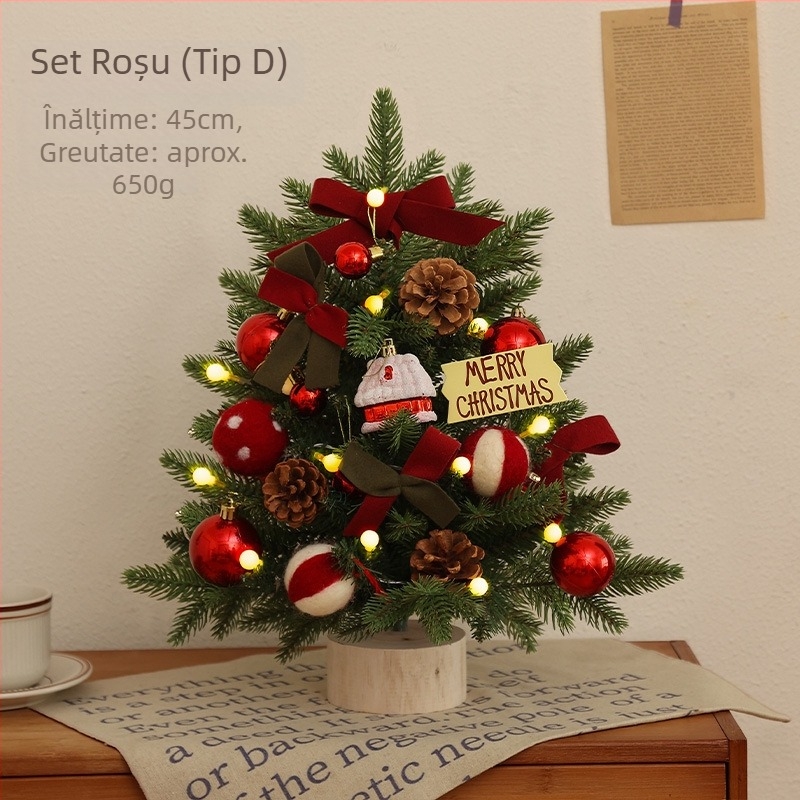 Brad mic de birou din cedru, cu zăpadă, decor PE flocate