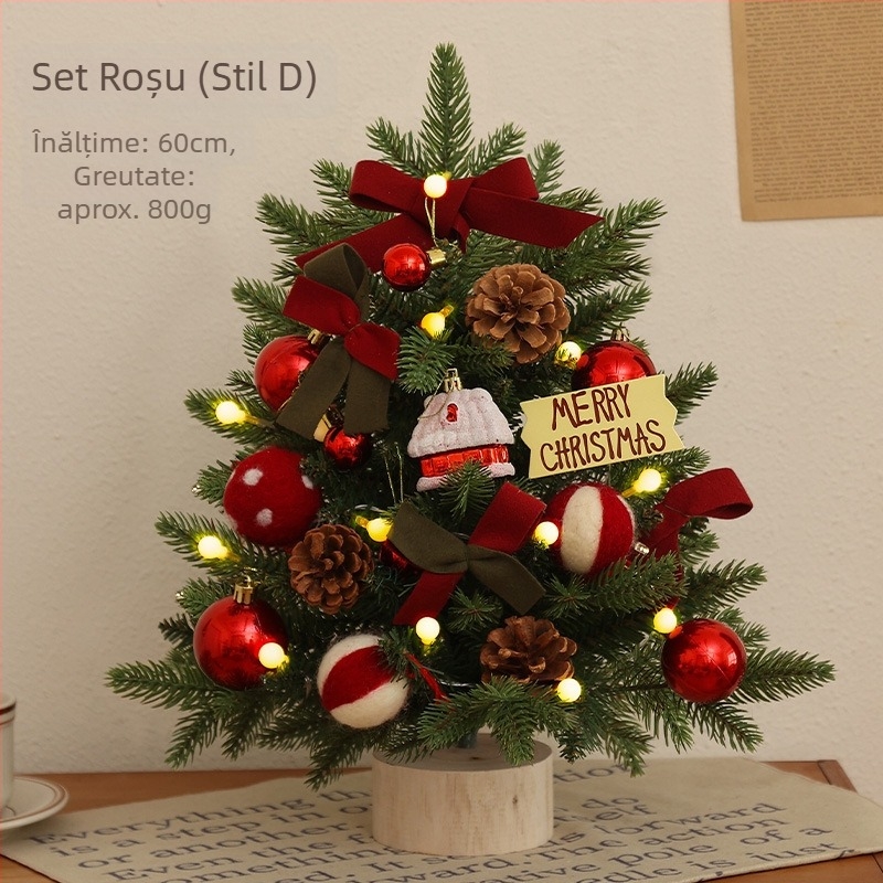 Brad mic de birou din cedru, cu zăpadă, decor PE flocate
