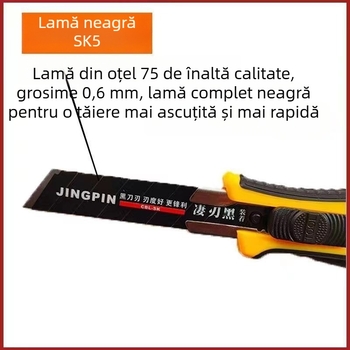 Cuțit universal mare, lamă neagră, pentru deschiderea coletelor, tăierea hârtiei și a tapetelor, din oțel cu carbon înalt, multifuncțional