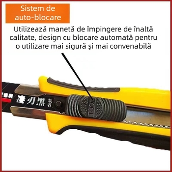 Cuțit universal mare, lamă neagră, pentru deschiderea coletelor, tăierea hârtiei și a tapetelor, din oțel cu carbon înalt, multifuncțional