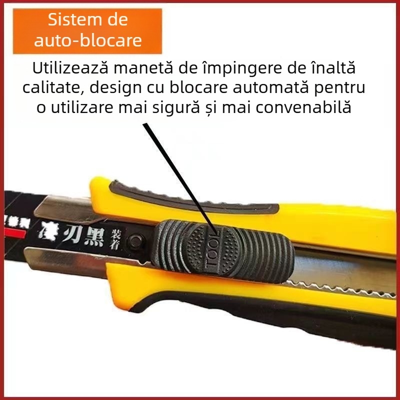Cuțit universal mare, lamă neagră, pentru deschiderea coletelor, tăierea hârtiei și a tapetelor, din oțel cu carbon înalt, multifuncțional