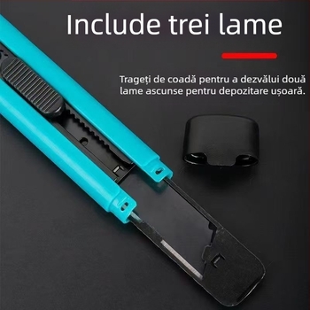 Cuțit utilitar 18 mm pentru birou și depozit cu mecanism de blocare și două lame de rezervă SK5