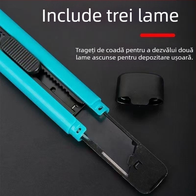 Cuțit utilitar 18 mm pentru birou și depozit cu mecanism de blocare și două lame de rezervă SK5