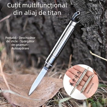 Cuțit multifuncțional din aliaj de titan, mini deschizător de scrisori, cap din oțel wolfram, deschizător de sticle, spart geamuri, protecție personală în exterior