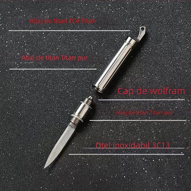 Cuțit multifuncțional din aliaj de titan, mini deschizător de scrisori, cap din oțel wolfram, deschizător de sticle, spart geamuri, protecție personală în exterior
