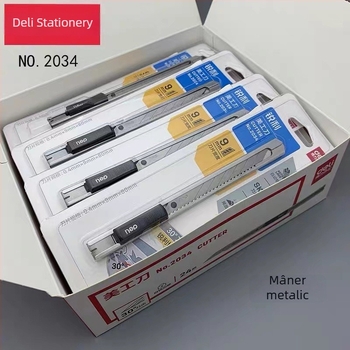 Deli 2034 Cuțit pentru artă, pentru studenți și uz industrial, lamă din oțel inoxidabil, tăierea hârtiei și a tapetelor, corp din oțel integral, dimensiune mică