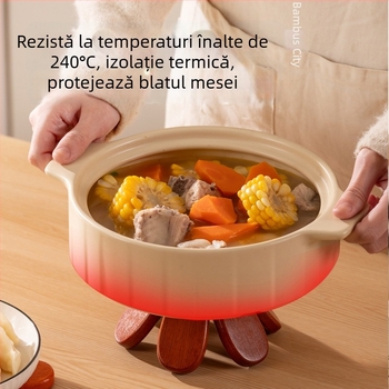 Suport din lemn masiv în formă de brad, izolație pentru cești și vase, decor pentru masă, rezistent la căldură și protecție împotriva arsurilor