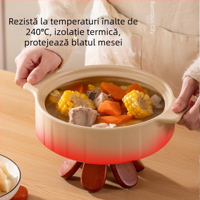 Suport din lemn masiv în formă de brad, izolație pentru cești și vase, decor pentru masă, rezistent la căldură și protecție împotriva arsurilor
