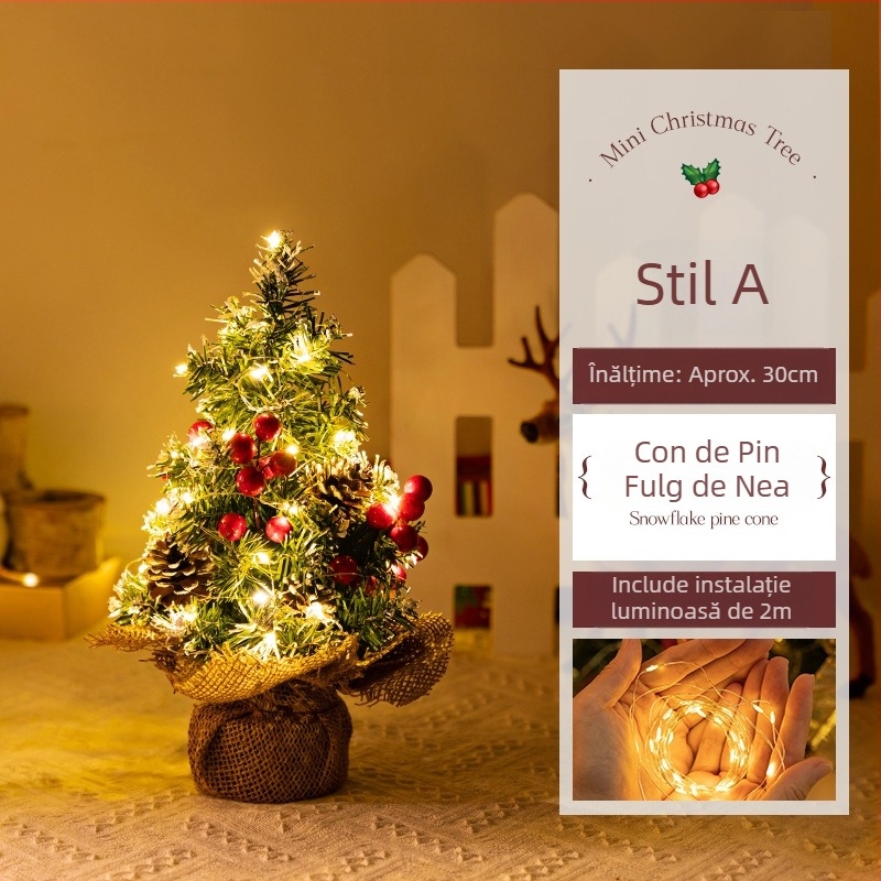 Brăduț de Crăciun compact pentru decor de masă în casă, sufragerie, 2025