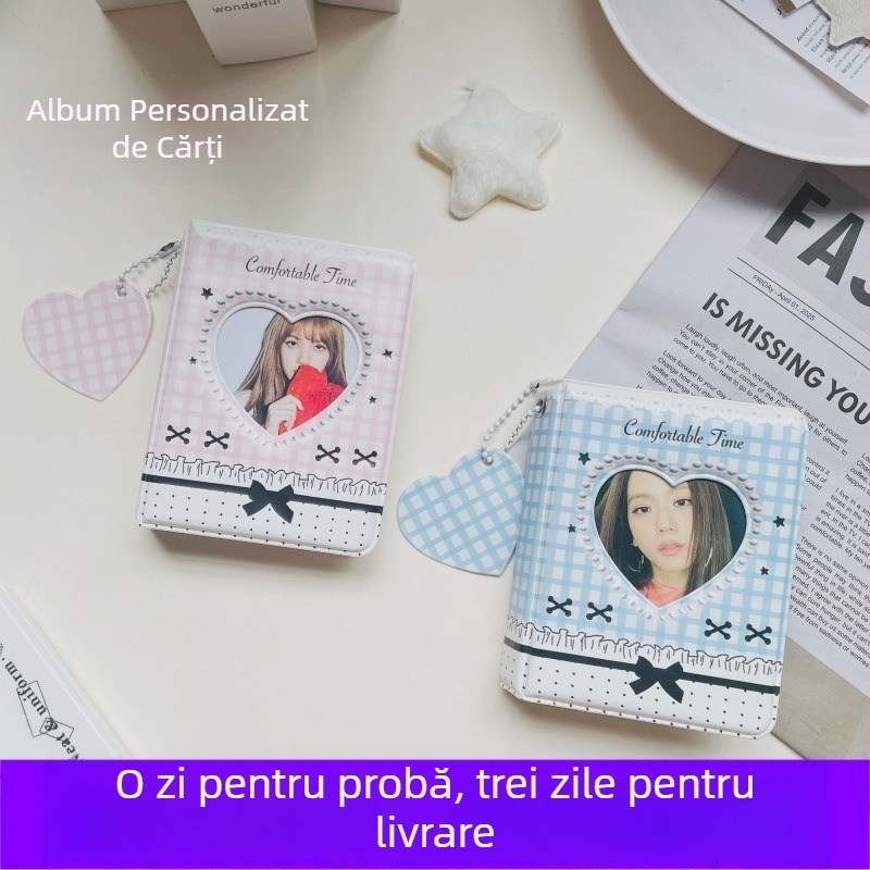 Album de carduri de 3 inch cu câte o fotografie pe pagină, design fundă în formă de inimă, pentru depozitare fotografii Polaroid și carduri mici – album pentru fani