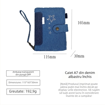 Jurnal A7 din denim albastru închis, cu foi detașabile, album pentru carduri, design de nișă