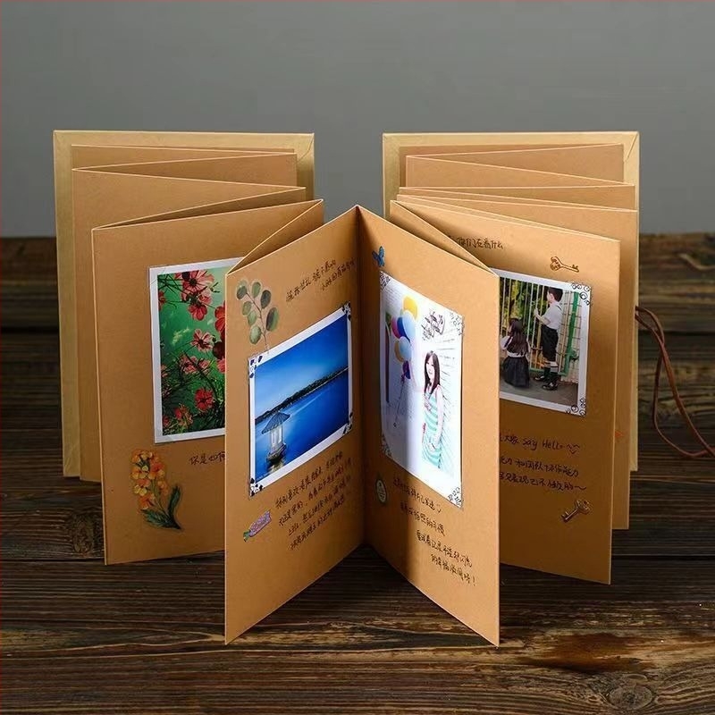 Album foto acordeon DIY cu copertă din piele neagră de vită – cadou handmade pentru cuplu, album comemorativ de absolvire