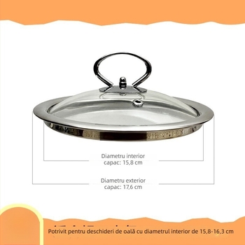 Capac de oală din sticlă temperată, rotund, transparent, pentru oale din oțel inoxidabil, pentru uz casnic